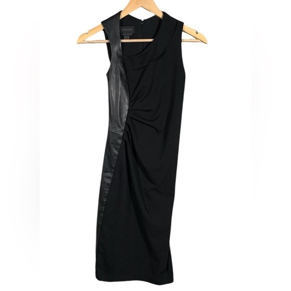 Danier Black Italian Leather Asymmetric Ruched Dress - Picture 1 of 12